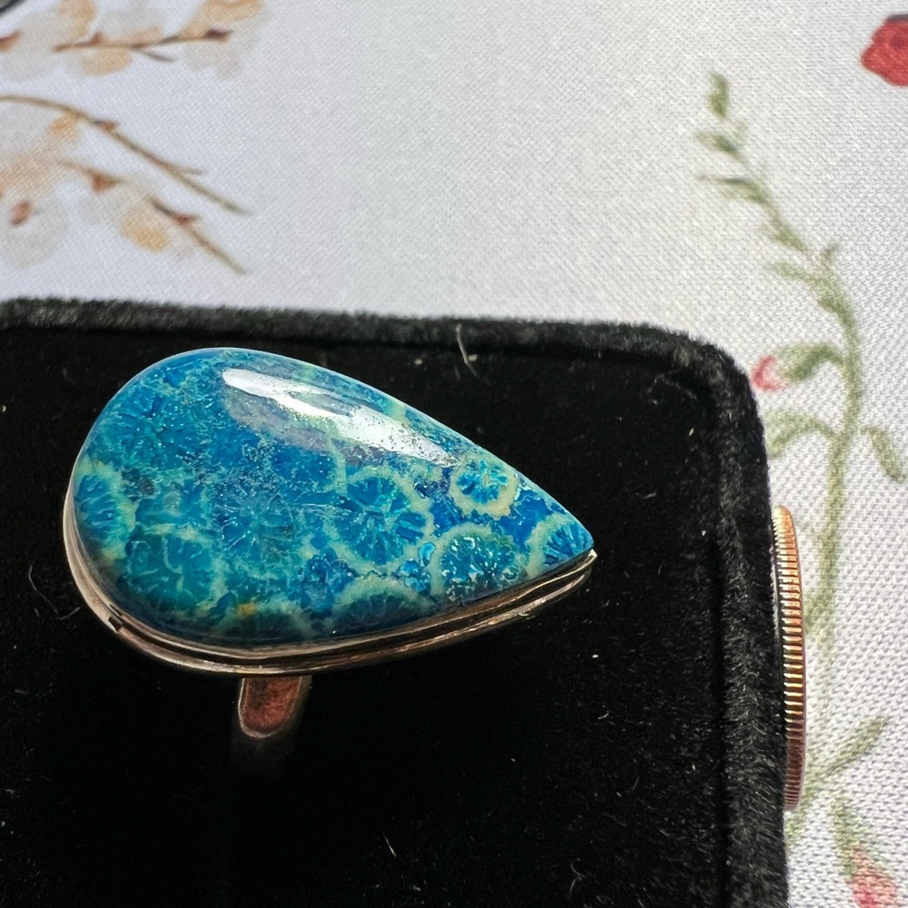 Pear Silver Aqua Turquoise Ring